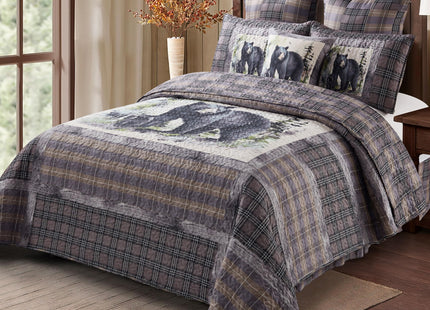 Virah Bella 3-Piece King Lodge Quilt Bedding Set - Rustic Bear Family Panel Country Reversible Coverlet with 2 Decorative King Pillow Shams - Lightweight Soft Microfiber Bedspread for Cabin Décor