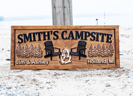 Custom Wood Campfire Family Name Campsite Sign, Fire Pit Cabin Sign