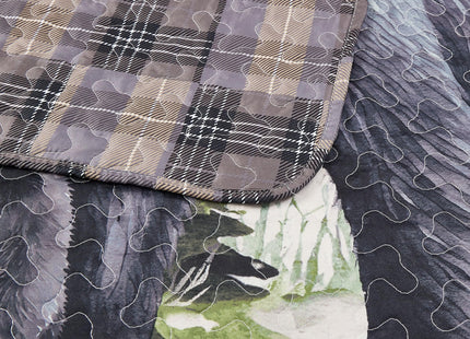 Virah Bella 3-Piece King Lodge Quilt Bedding Set - Rustic Bear Family Panel Country Reversible Coverlet with 2 Decorative King Pillow Shams - Lightweight Soft Microfiber Bedspread for Cabin Décor