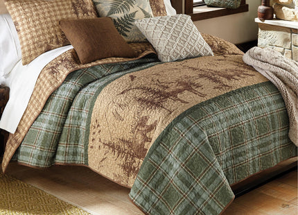 BLACK FOREST DECOR Woodland Sage Bear & Moose Wildlife Quilt Bed Set