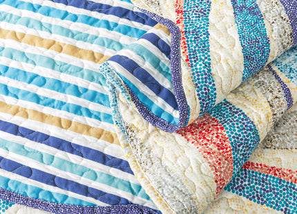 HoneiLife King Quilt Bedding Set - 3 Pieces Beach Quilt Sets Coastal Bedspreads Ocean Coverlets Microfiber Bed Cover All Season Quilts