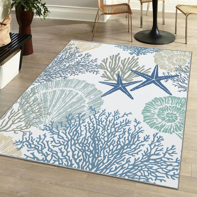 Tritard 4x6 Coastal Area Rug for Entryway, Living Room, Bedroom, Blue