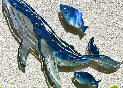 LiveInUrban Coastal Wall Art Whale Metal Wall Sculptures, Ocean Beach Themed Metal Hanging Home Decoration 3PCS 16.2"x12.1"