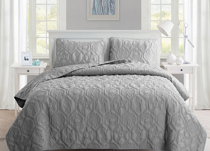 VCNY Home - Queen Quilt, 3-Piece Lightweight Embossed Beach Bedding Set with Matching Shams, Coastal Room Decor (Shore Grey, Queen)