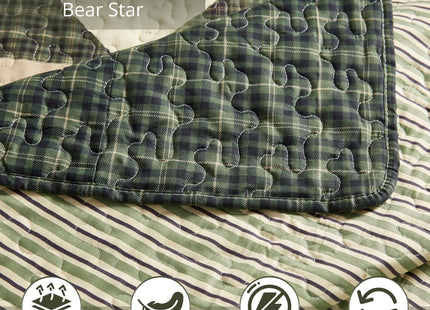 Virah Bella Bear Star 2 Piece Twin Quilt Bedding Set, Rustic Cabin Forest Plaid Country Comforter with 1 Matching Standard Pillow Sham, Soft Lightweight Bedspread for All Season Comfort, Sage Green