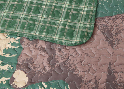 Virah Bella Bear Pines 3-Piece King Quilt Set - Reversible Rustic Cabin Bedding with 2 King Pillow Shams - Soft Woodland Forest Lodge Quilt Coverlet, 105" x 95", Brown and Green Plaid