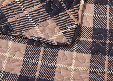 Virah Bella 3-Piece Full Queen Cabin Life Quilt Bedding Set - Rustic Black Bear Country Plaid Reversible Coverlet with 2 Decorative Standard Shams - Lightweight Soft Microfiber Bedspread, Brown