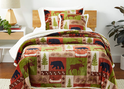 Carstens JP587 Patchwork Lodge Plush Bedding Set, Twin, Multicolor