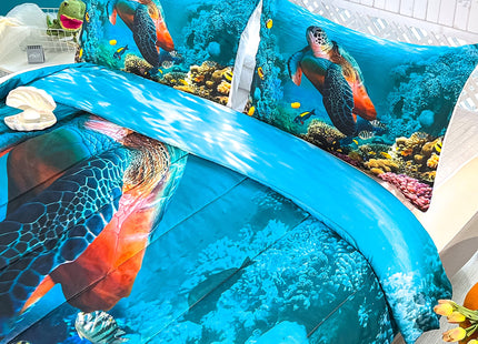 CVHOUSE Sea Turtle Bedding Set,Sea Turtle Comforter Full,Ocean Beach Comforter Set for Boys Kids Girls,Ocean Quilt Set with 1 Comforter and 2 Pillow Cases