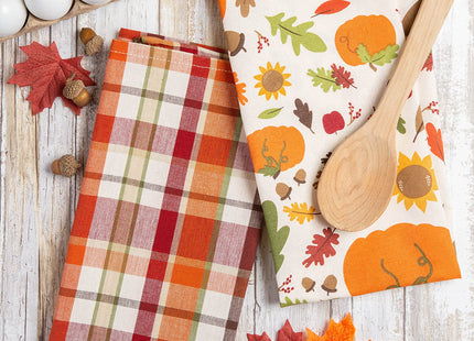 DII Fall Basics Kitchen Dishtowel Collection Printed & Plaid Fall Dish Towel Set, 18x28, Floral Plaid, 2 Count