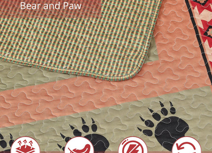 Virah Bella Bear and Paw 2-Piece Twin Quilt Bedding Set - Rustic Cabin Lodge Reversible Coverlet with 1 Matching Standard Pillow Sham - Soft Microfiber Bear Tracks Bedspread, 68" x 86"