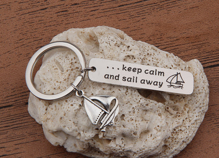 Gzrlyf Sailboat Keychain Nautical Keychain Boat Keychain Keep Calm And Sail Away Jewelry Captain Gift Skipper Gift Sailor Gift (Sailboat keychain)