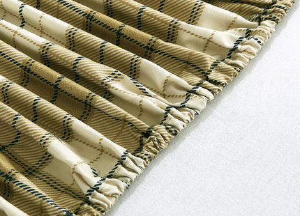 Chezmoi Collection 4-Piece Lodge Plaid Sheet Set Full Size - Tan Beige Blue Plaid Stripe Printed Brushed Microfiber Lightweight Breathable Deep Pocket Bed Sheets