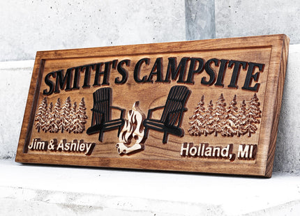 Custom Wood Campfire Family Name Campsite Sign, Fire Pit Cabin Sign