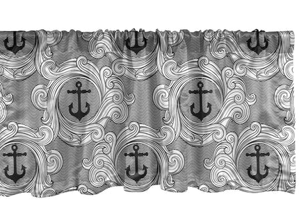 Lunarable Nautical Window Valance, Anchor Pattern on Sea Themed Wavy Lines Scrolling Spirals Ocean Marine, Curtain Valance for Kitchen Bedroom Decor with Rod Pocket, 54" X 18", Grey Charcoal