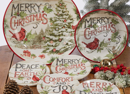 Certified International Evergreen Christmas 16 oz Ceramic Mugs – Set of 4 – Holiday Cardinal Design with Festive Sayings – Durable Stoneware Drinkware for Hot Cocoa, Coffee, Tea & Winter Gifting