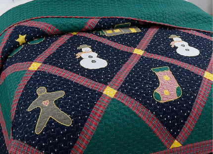 Cozy Line Home Fashions Holiday Christmas 2-Piece Twin Patchwork Quilt Bedding Set, Silent Night Winter Starry Sky Cabin, Soft Lightweight Coverlet Bedspread