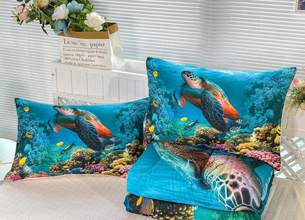 CVHOUSE Sea Turtle Bedding Set,Sea Turtle Comforter Full,Ocean Beach Comforter Set for Boys Kids Girls,Ocean Quilt Set with 1 Comforter and 2 Pillow Cases