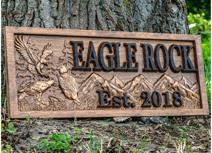 Custom Wood Carved American Eagle Name Sign | Rustic Cabin Decor