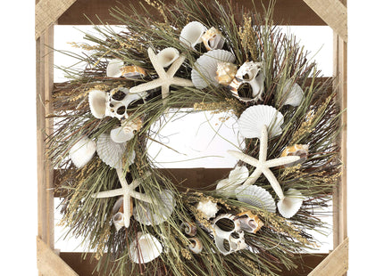 ANDALUCA Seagrass Seashell Coastal Wreath Natural Preserved (Green)