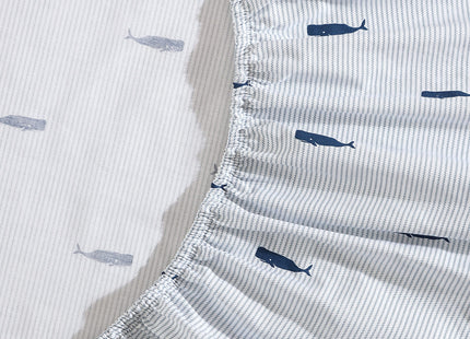 Nautica - Queen Size Sheet Set, Crisp Cotton Percale Bedding with Matching Pillowcases, Fully Elastic Fitted Sheet, Deep Pocket, Nautical Room Decor, Breathable All-Season Comfort (Whale Stripe Blue)