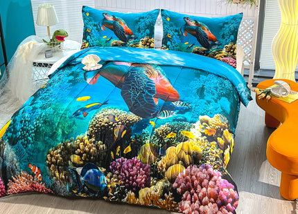 CVHOUSE Sea Turtle Bedding Set,Sea Turtle Comforter Full,Ocean Beach Comforter Set for Boys Kids Girls,Ocean Quilt Set with 1 Comforter and 2 Pillow Cases