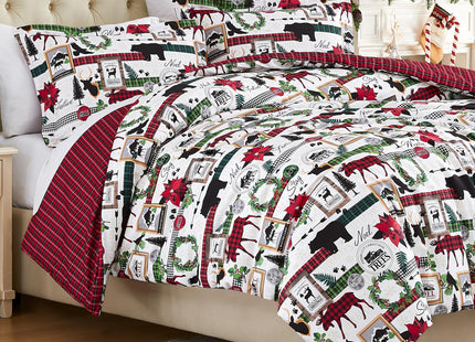 Southshore Fine Living, Inc. Christmas Bedding Twin Duvet Cover Set with Pillow Sham, Reversible Holiday Bedding Set with 2 Designs, Twin/Twin XL Winter Duvet Cover, Red Plaid Cabin Print