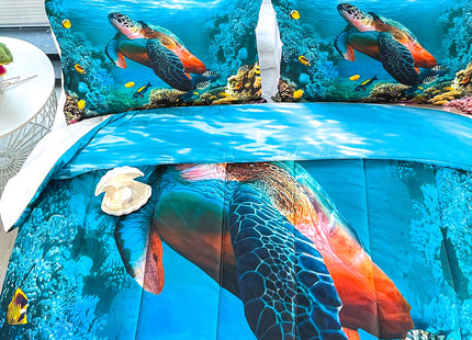 CVHOUSE Sea Turtle Bedding Set,Sea Turtle Comforter Full,Ocean Beach Comforter Set for Boys Kids Girls,Ocean Quilt Set with 1 Comforter and 2 Pillow Cases