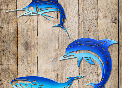 Metal Wall Art Decor Dolphin Tuna Whale,Coastal Garden Hanging Decorate