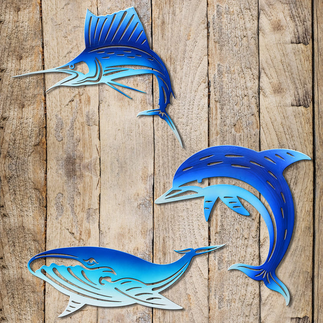 Metal Wall Art Decor Dolphin Tuna Whale,Coastal Garden Hanging Decorate