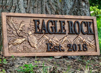 Custom Wood Carved American Eagle Name Sign | Rustic Cabin Decor