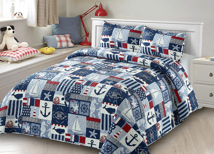 Kids Zone Collection Bedspread Coverlet Kids/Teens Anchor Sailboat Seahorse Starfish Whale Turtle Stars Steering Wheel Helm Nautical Dark Blue Light Blue Red White New # My Anchor (Twin)