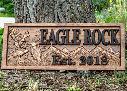 Custom Wood Carved American Eagle Name Sign | Rustic Cabin Decor