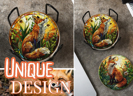 Fox Gifts, Ceramic Coaster for Fox Lover, Absorbent with Cork Base, Home Decor