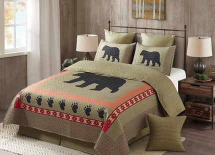 Virah Bella Bear and Paw 2-Piece Twin Quilt Bedding Set - Rustic Cabin Lodge Reversible Coverlet with 1 Matching Standard Pillow Sham - Soft Microfiber Bear Tracks Bedspread, 68" x 86"