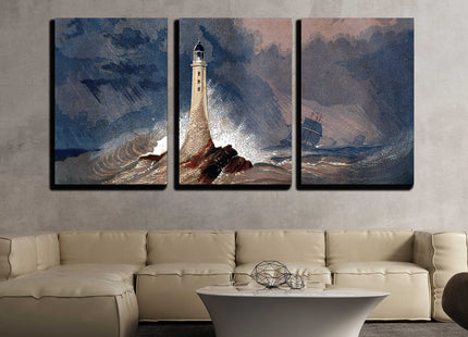 wall26 Vintage Eddystone Lighthouse - Canvas Art Wall Art - 24"x36"x3 Panels