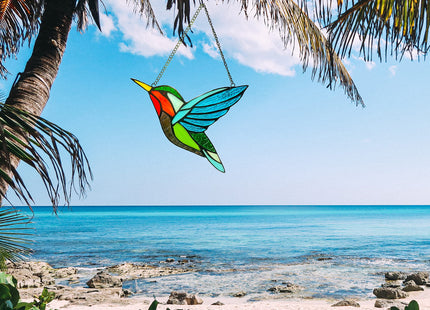 Hummingbird Stained Glass Window Hangings, Birds Stained Glass Decorations,Bird Suncatcher for Window Decor Hummingbird Gifts for Mom,Bird Lovers