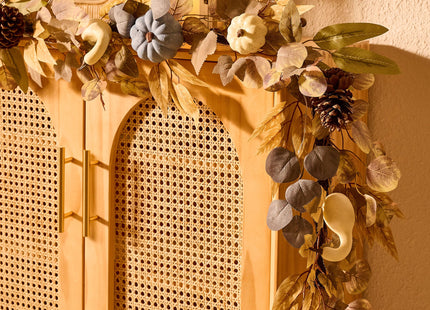 DecorbyHannah 6ft Fall Garland for Mantle with Lights, Pumpkin, Pinecone