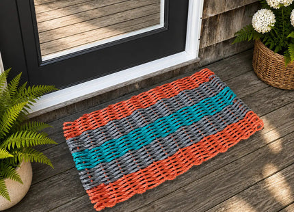 Coral, Gray & Teal Lobster Rope Doormat