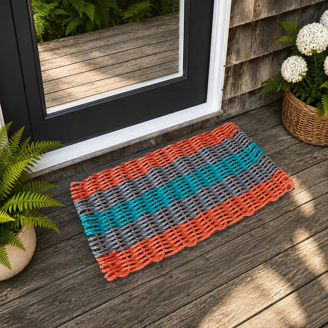 Coral, Gray & Teal Lobster Rope Doormat