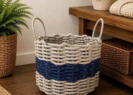 Tan & Navy Blue Rope Basket
