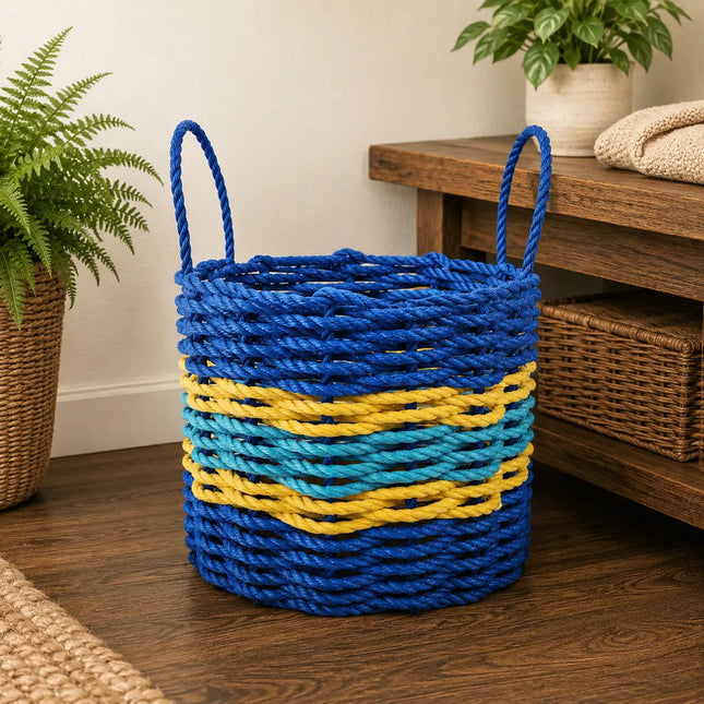 Blue & Yellow Coastal Rope Basket