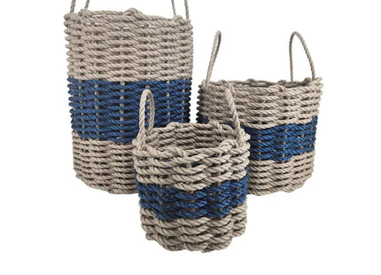 Tan & Navy Blue Rope Basket