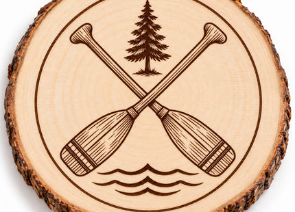 Canoe Paddles Maine engraved wood coaster and ornament on natural pine wood slice