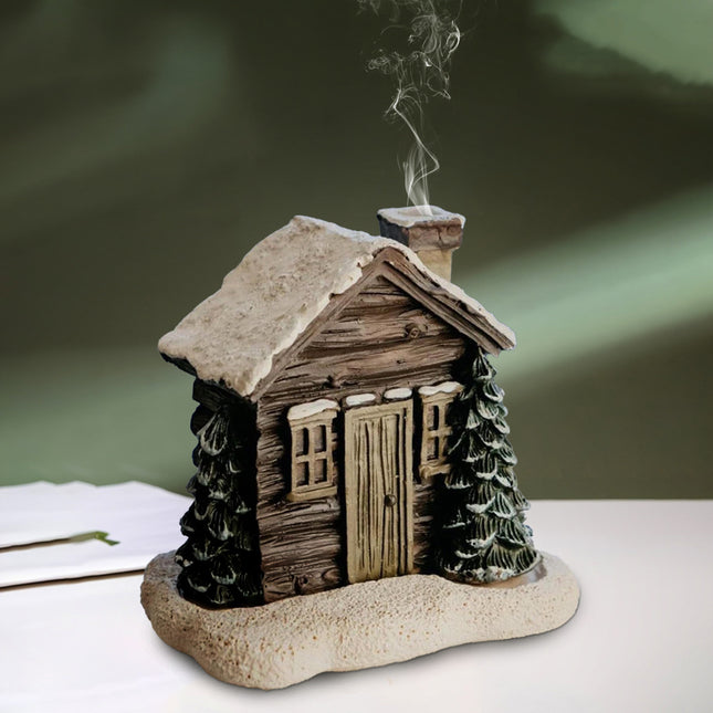 Snowy Log Cabin Incense Cone Burner