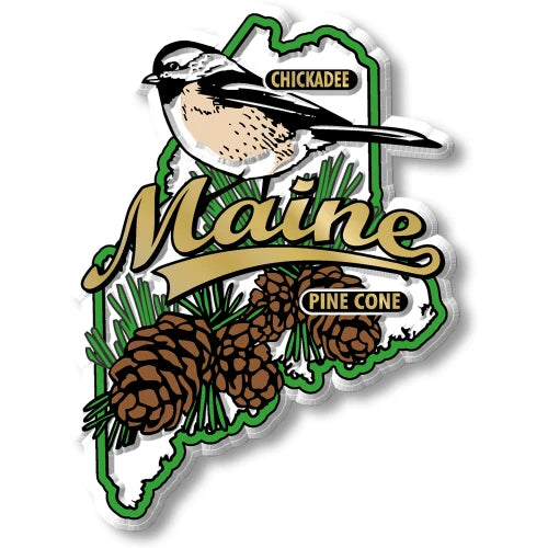 Maine State Bird and Flower Map Magnet by Classic Magnets, SBF-119