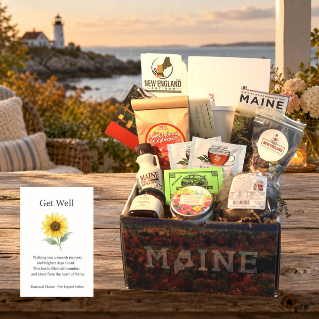Get Well Standard gift box — example photographed Standard assortment with occasion card; contents may vary.