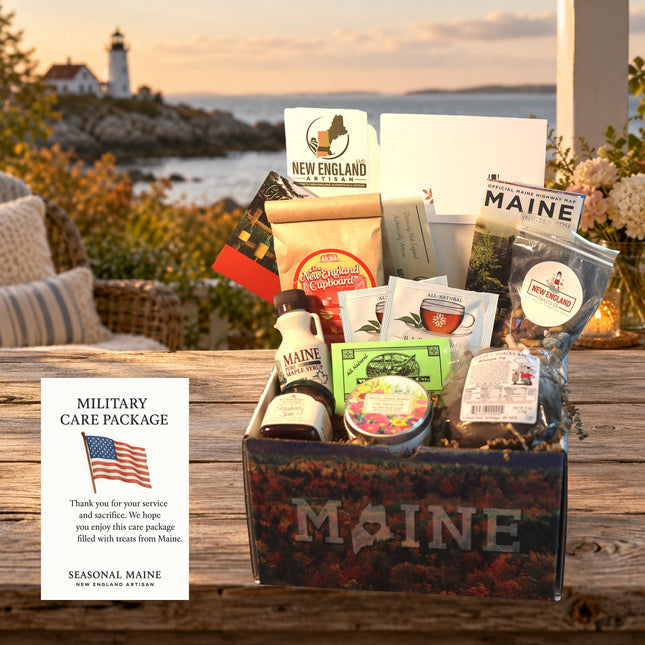 Military Care Package Standard gift box — example photographed Standard assortment with occasion card; contents may vary.